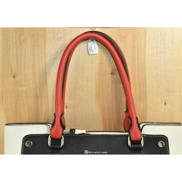 Christian Lacroix Women's Purse Black/White/Red Leather Tote Handbag -Flaws- - Picture 2 of 15